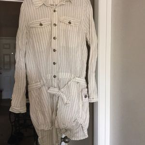 Ivory striped linen romper